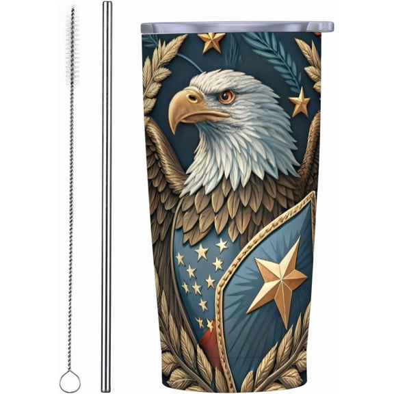 USA 250th Anniversary Tumbler 20 oz - Patriotic Bald Eagle Insulated Stainless Steel Coffee Travel Mug with Lid & Straw - Semiquincentennial Gift for Men Veteran