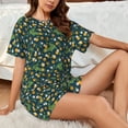 thumbnail image 4 of Uemuo Crocodile And Oranges Pattern Women's Short-Sleeved Pajama, Button-Front Loungewear, 2-Piece Summer Sleepwear, Elastic Drawstring Shorts-3X-Large, 4 of 7