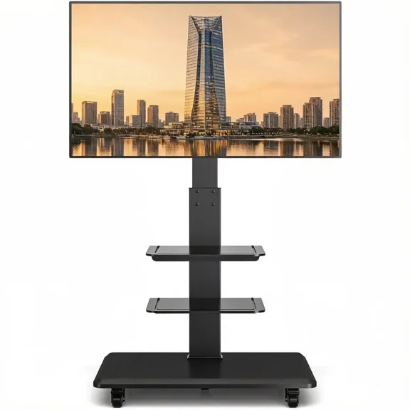 Mobile Rolling TV Stand with 3-Tier Shelves for 40-75 Inch TVs, 6-Level Height Adjustable (52"-58"), ±30° Swivel, VESA 100x100 to 600x400mm, Holds up to 150 lbs, Black