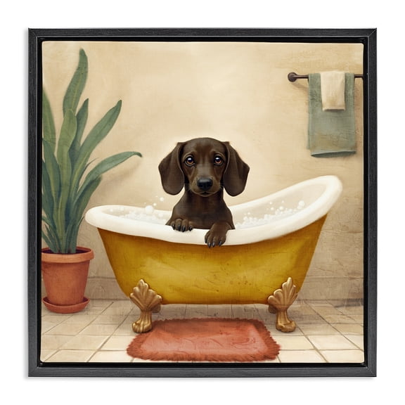 Stupell Industries Cottage Bubble Bath Brown Dog Black Floating Frame Canvas Art, 18 x 18, by Kim Allen