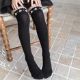 thumbnail image 5 of fnnxnal Girls Black Cotton Knee High Socks Pearl Decorated Ribbed Stretchy School Uniform for 3-13 Years,Size 8-13T, 5 of 5