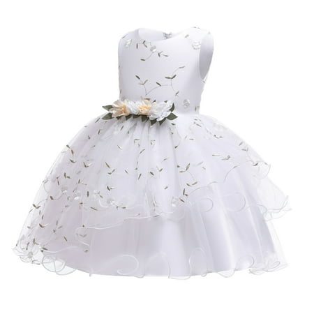

Hunpta Kid Children Girl Sleeveless Floral Embroidered Tulle Ball Gown Princess Prom Dress Outfits Clothes
