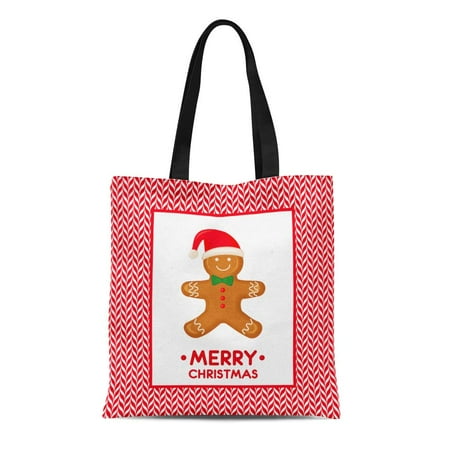 KDAGR Canvas Tote Bag Gingerbread Man Decorated in Colored Icing Merry Christmas Reusable Shoulder Grocery Shopping Bags