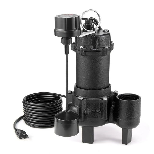 VEVOR Submersible Sewage Pump, 3/4 HP, 6000 GPH Cast Iron Sewage/Effluent Pump with Automatic Tethered Float Switch, 2-Inch NPT Discharge, 120V, 23 ft Max Lift, for Basement, Septic Tank
