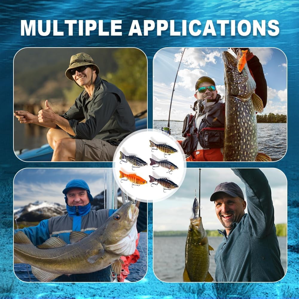 Upgraded Swimming Bait,Fishing Lure Kit Topwater Bass Lures Fishing Lures Slow Sinking Swimming Lures Multi Jointed Swimbait Lifelike Hard Bait Trout Perch