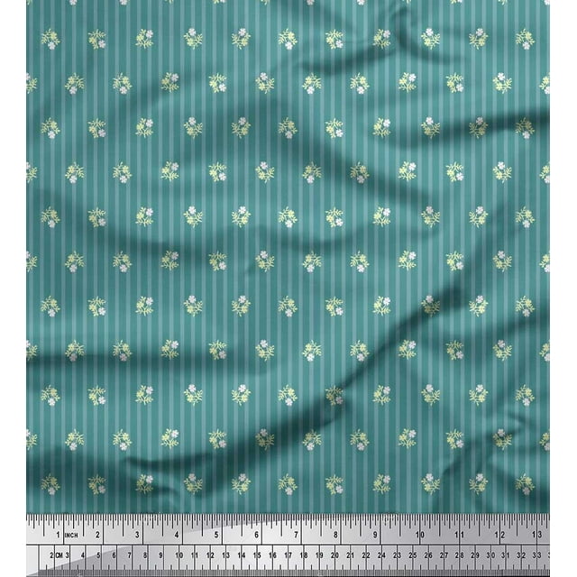 Soimoi Moss Georgette Fabric Stripe & Floral Shirting Decor Fabric Printed Yard 42 Inch Wide