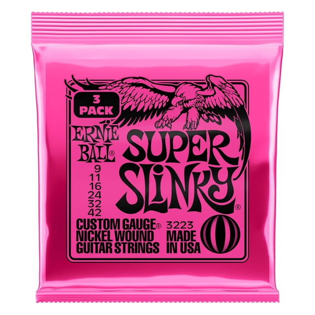 Juego de 3 cuerdas para guitarra eléctrica Ernie Ball Super Slinky 9-42