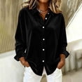 thumbnail image 2 of Edvintorg Womens Tops Dressy Casual Button Down Velvet Shirt Long Sleeve Turndown Collar Blouse Womens Fashion S-2XL Black, 2 of 8