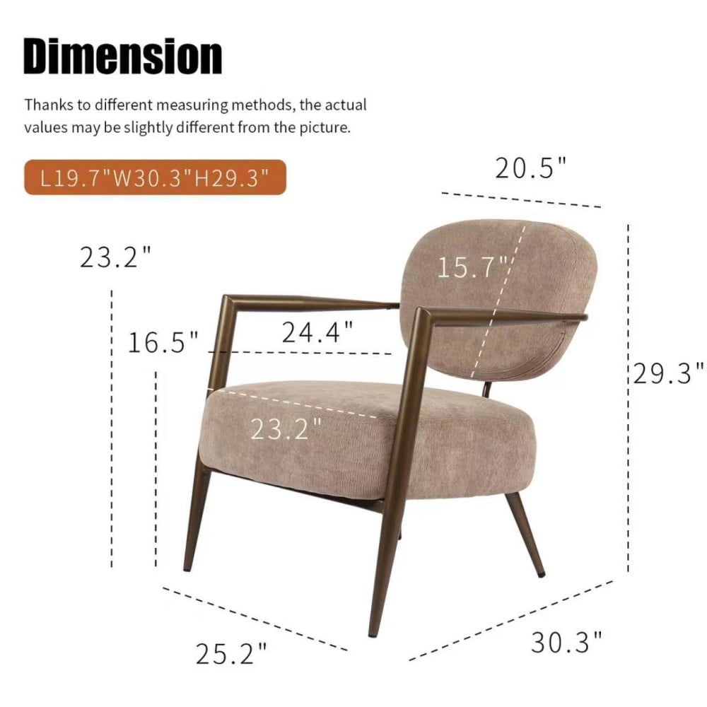 Accent Chair, Mid Century Modern Upholstered Lounge Chair with Metal Frame, Textured Fabric, Padded Seat & Back for Living Room, Bedroom & Office, Camel