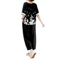 thumbnail image 5 of WTOBBY Women's Summer Fashion Two Piece Set Half Sleeve Printed Tops with Elastic Waist Nine Piece Pants Outfit Casual and Comfortable for Daily Wear ,Black L, 5 of 7