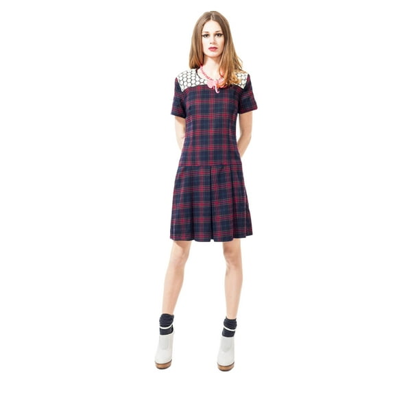 ALICE'S PIG Women's Caley's Crochet Dress, Red Tartan, US 8