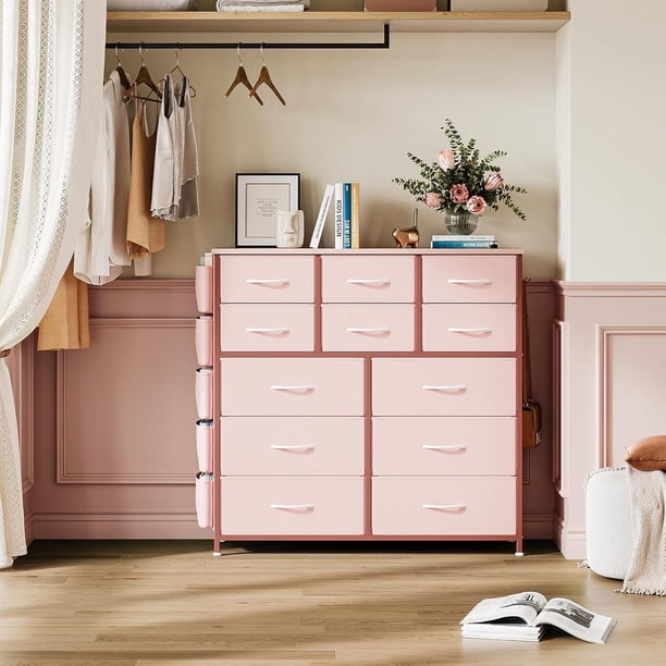 12-cajón moderno dormitorio cómoda - ideal para hallway & entrada almacenamiento organizer con fabric, sturdy metal frame, y wood tabletop, easy-pull handles