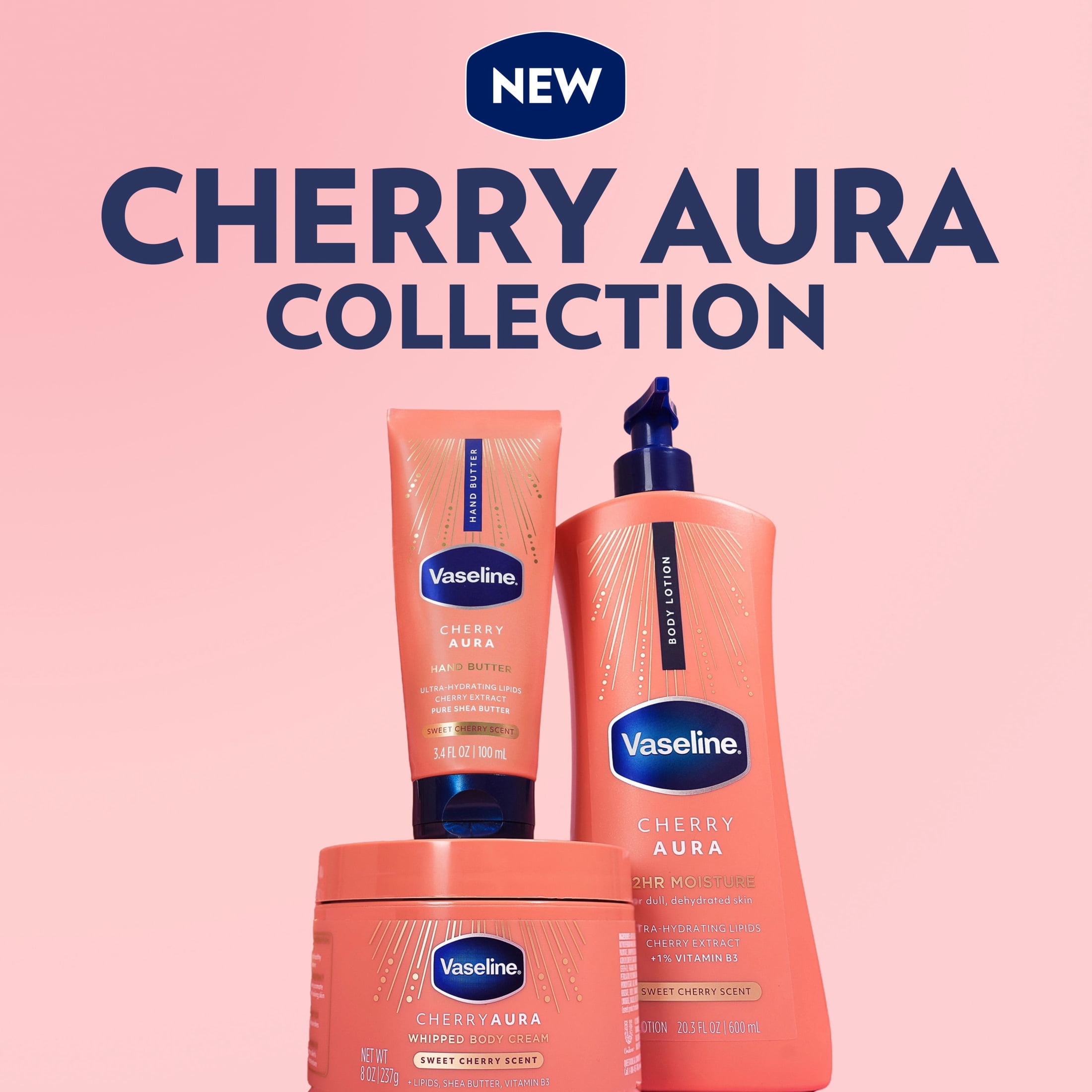 Vaseline Hand Butter for Dry Hands, Cherry Aura 72HR Moisture and a Sweet Cherry Scent, 3.4 fl oz