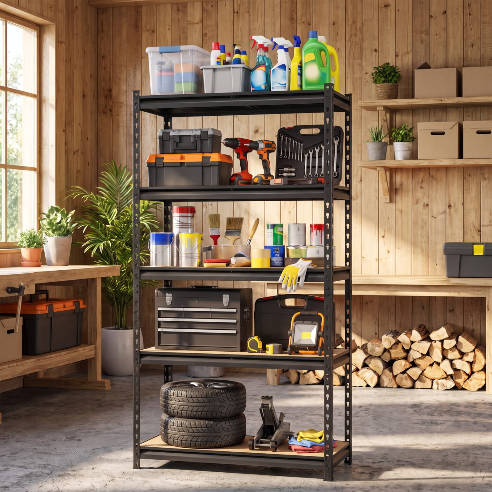 Biotree 5-Tier Metal Shelving Unit 2200 lbs Capacity with Adjustable Shelves 30" × 12" × 60" for Garage Warehouse, Black