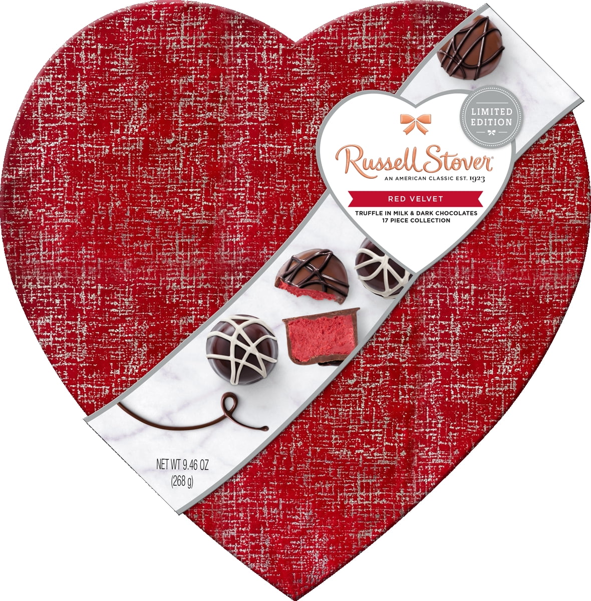 Russell Stover Valentine's Day Red Velvet Truffle Heart Milk & Dark Chocolate Gift Box, 9.46 oz. (17 Pieces)