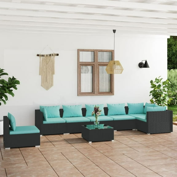 vidaXL 8 Piece Patio Lounge Set with Cushions Poly Rattan Black