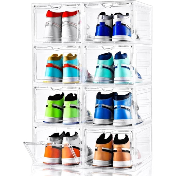 Upgraded X-Large Shoe Storage Box,8 Pack,Shoe Box Clear Plastic Stackable,Drop Front Shoe Box with Clear Door,Shoe Organizer and Shoe Containers For Sneaker Display,Fit up to US Size13