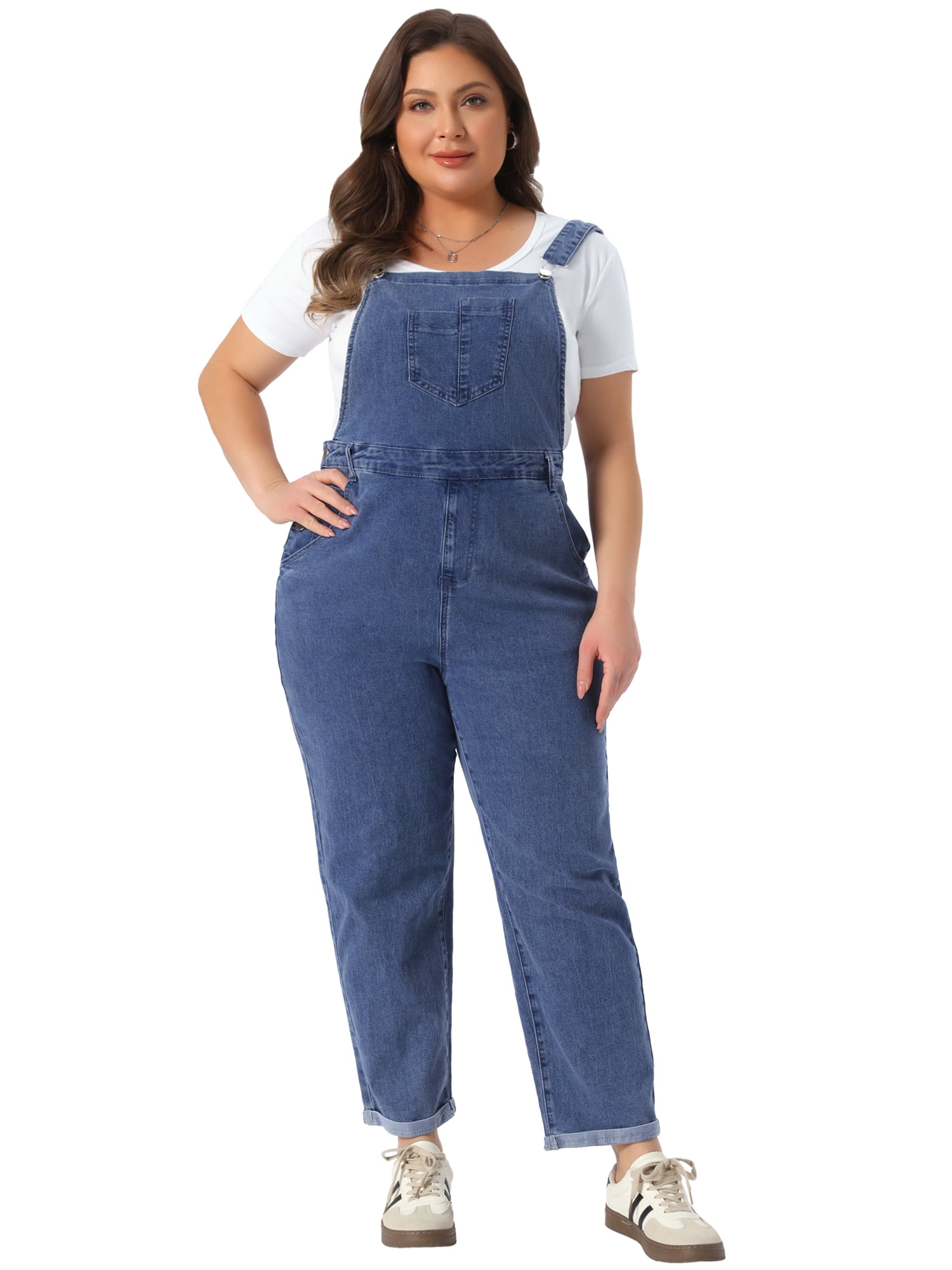 DARING DIVA Women's Plus Size Adjustable Bib Overalls Jeans Pants 3X Grey Blue