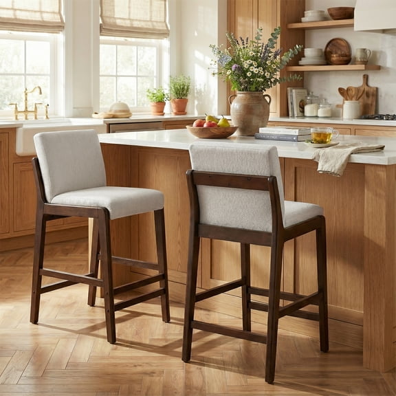 Christopher Knight Home Wooden 42" Bar Stools with Beige Padded Seat and Back, Dark Walnut, Set of 2