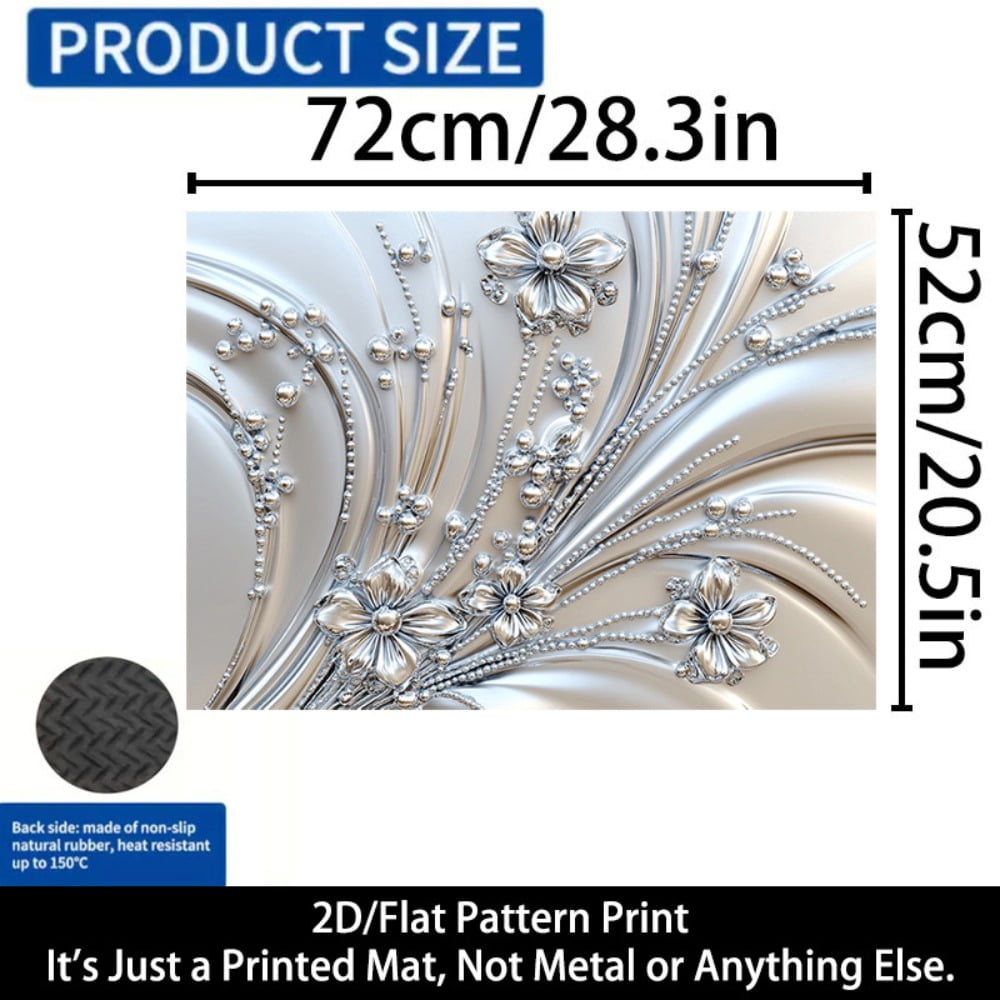 1 2D/flat stove cover protection pad, silver flower bead pattern design, 28.3x20.5 inches (72×52cm), easy to clean, perfectly suitable for any kitchen, washing machine, dryer, stove panel protection