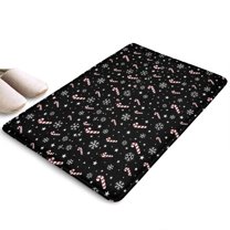 Black Christmas Candy Cane and Snowflake Flannel Non Slip Door Rugs,Washable Door Mats Indoor,Decorative Door Mats,Dirt-Resistant and Absorbent Doormat for Entrance,Bedroom,Kitchen,Bathroom,31.5"x17"