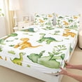 thumbnail image 3 of Manfei Green Orange dinosaur Twin Sheet Sets,Happy Camping Twin Fitted Sheet,Green Rustic Leaves Flat Sheet For Boy Teens,Luxury Bedroom Decor,3 Pieces, 3 of 7