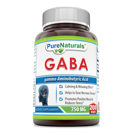 Pure Naturals GABA 750 Mg per Serving 200 Veggie Capsules Supplement | Gamma Aminobutyric Acid | Non-GMO | Gluten-Free | Ideal for Vegetarians