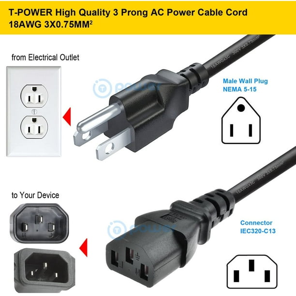 T POWER 4 FT Long 3 Prong AC Power Cord Compatible with Instant