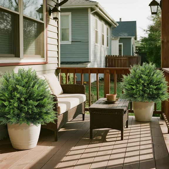 Extra Large 2PK 24”x20” Artificial Cypress Trees Outdoor Faux Fake  Cedar Topiary Indoor Artificial Shrubs with Ground Stake for Front Porch Planters Fall Halloween Christmas Yard Decorations