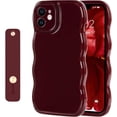 thumbnail image 1 of YWC-Compatible with iPhone 11 Case Cute Simple Wave Design Stylish Wavy Curly Frame with Wrist Adjustable Hand Strap Kickstand Grip Holder Soft Silicone Protective Cover - Wine Red, 1 of 4