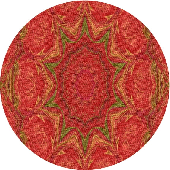 Ahgly Company Indoor Round Patterned Orange Red Orange Area Rugs, 4' Round