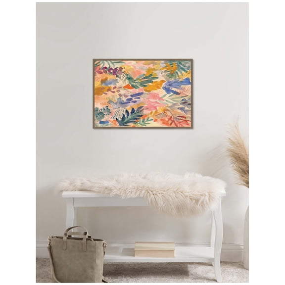 Kate and Laurel Flower Market Framed Canvas Wall Art by Amy Lighthall 33 x 23 Sylvie Dark Gold, Bohemian, Abstract, Nature, Flowers Art for Wall Decor, Living Room, Bedroom