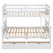 Euroco Wood Twin over Full Bunk Bed with Drawers, White