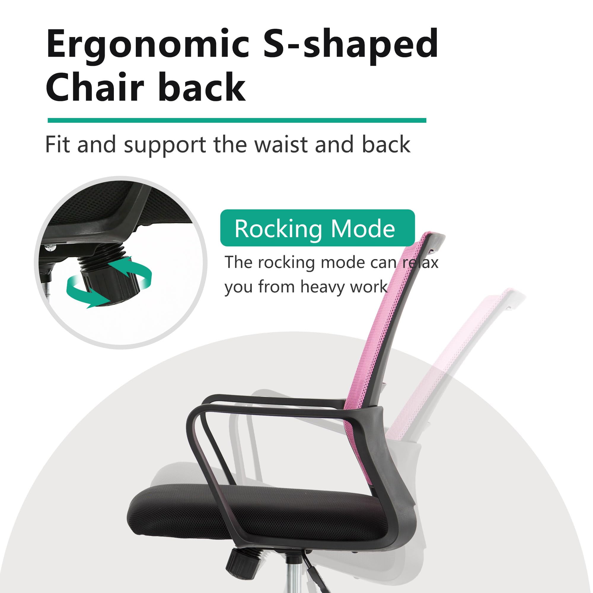 YRLLENSDAN Mesh Office Chair with Wheels Rolling Desk Chair with Arms Mesh Computer Chair for Adults Conference Room Chair Study Chair Adjustable Height,Pink