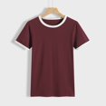 thumbnail image 6 of ZenCart Women T-shirt Round Neck Short Sleeve Patchwork Color Tee Shirt Loose Fit Elastic Pullover Tops Daily Wear, 6 of 7