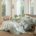 thumbnail image 2 of MooMee 100% Washed Cotton Sheet Set Queen Linen Like Textured Breathable Durable Soft Comfy 4pcs (Sage Green), 2 of 6