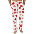 thumbnail image 2 of Men's Fashion Rose Heart Print Pajama Pants, Drawstring Elastic Waist Lounge Trousers for Valentine's Day Gift and Home,Hot Pink,L, 2 of 5