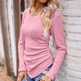 thumbnail image 2 of BLVB Long Sleeve Tops for Women V Neck Solid Color Knitted Rib Irregular Blouses Casual Tight Shirts Tunics, 2 of 6