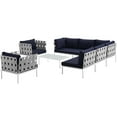 thumbnail image 4 of Modway Harmony 8 Piece Outdoor Patio Aluminum Sectional Sofa Set in White Navy, 4 of 8