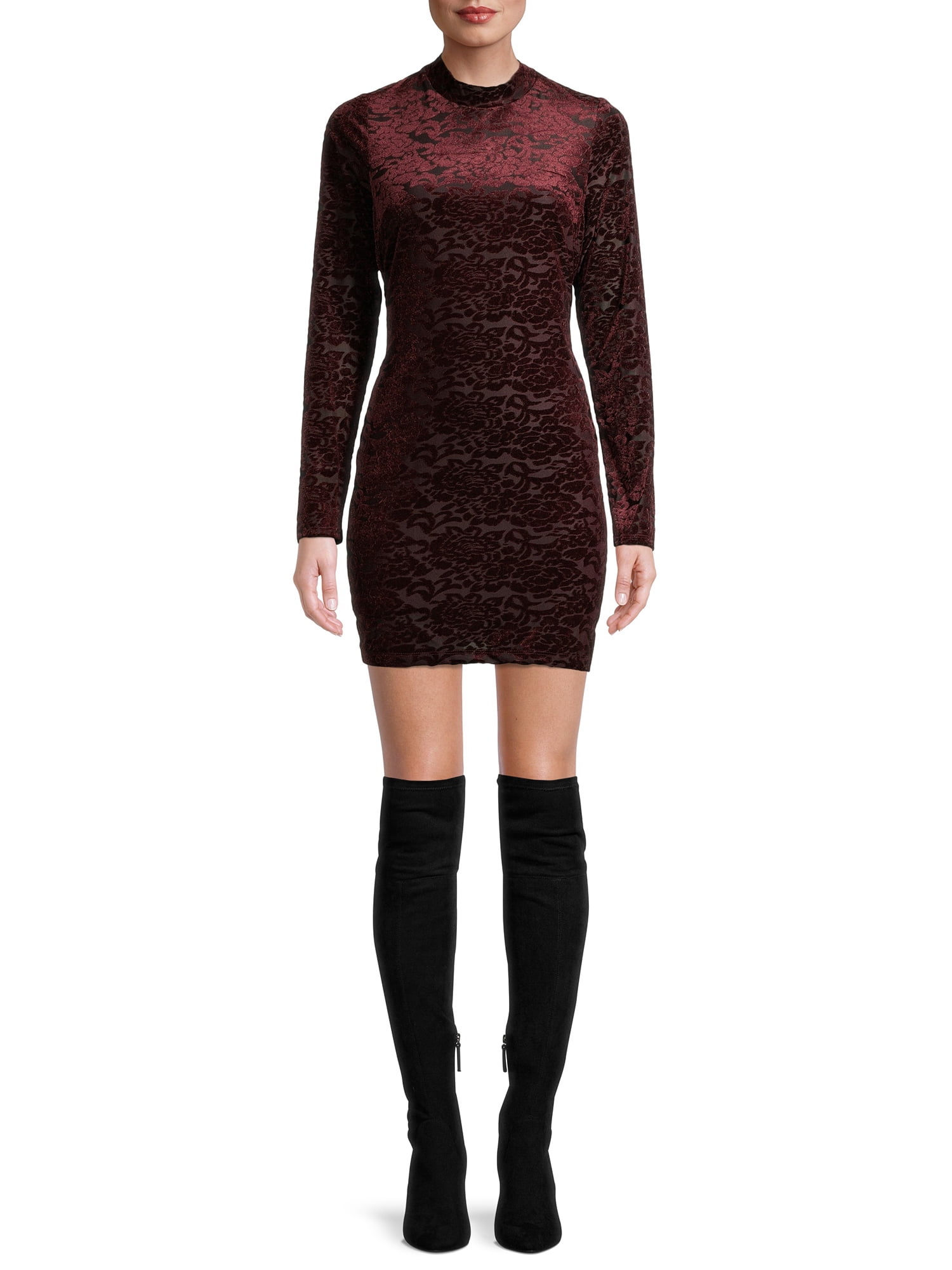 Velour Long Sleeve Ruched Bodycon Dress