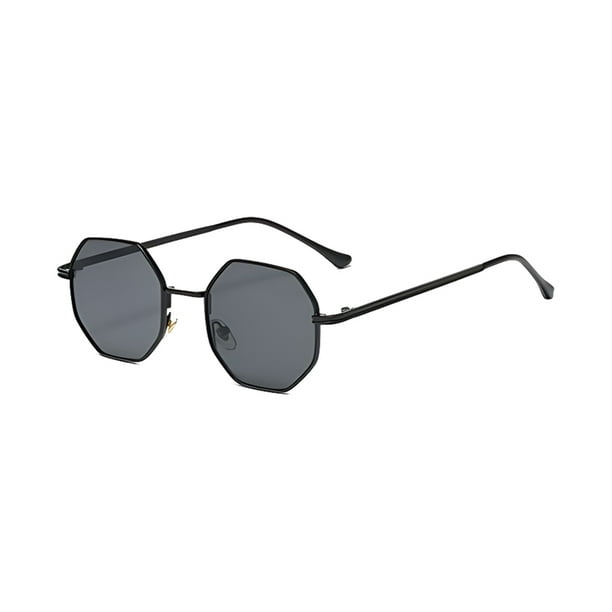 Sonducket Gafas de sol hexagonales de metal con protección UV Gafas de sol ligeras y elegantes de metal hexagonal Uv400 Lentes negro