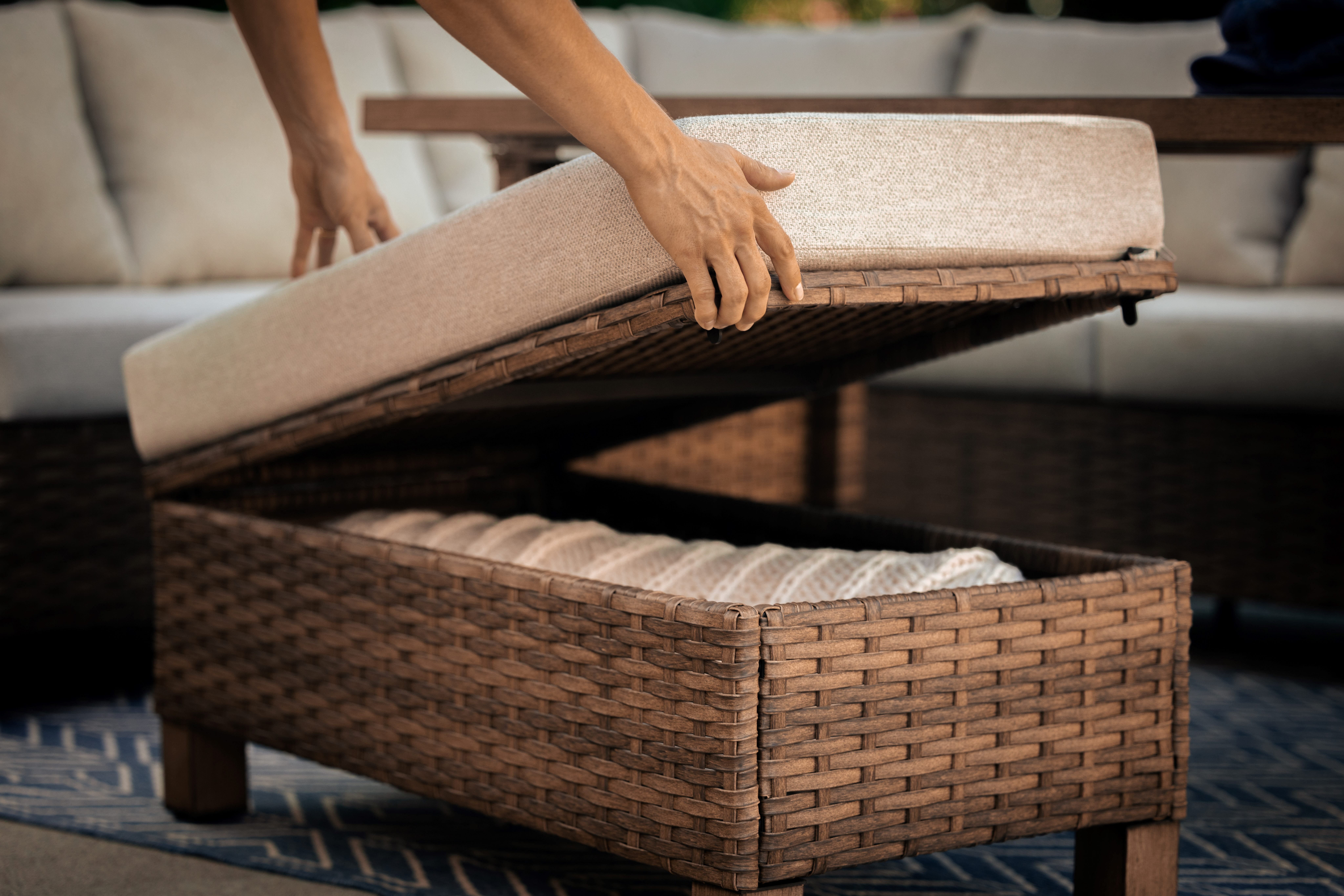 Better Homes & Gardens Brookbury 4-Piece Outdoor Wicker Patio Sectional Dining Set, Beige Cushions