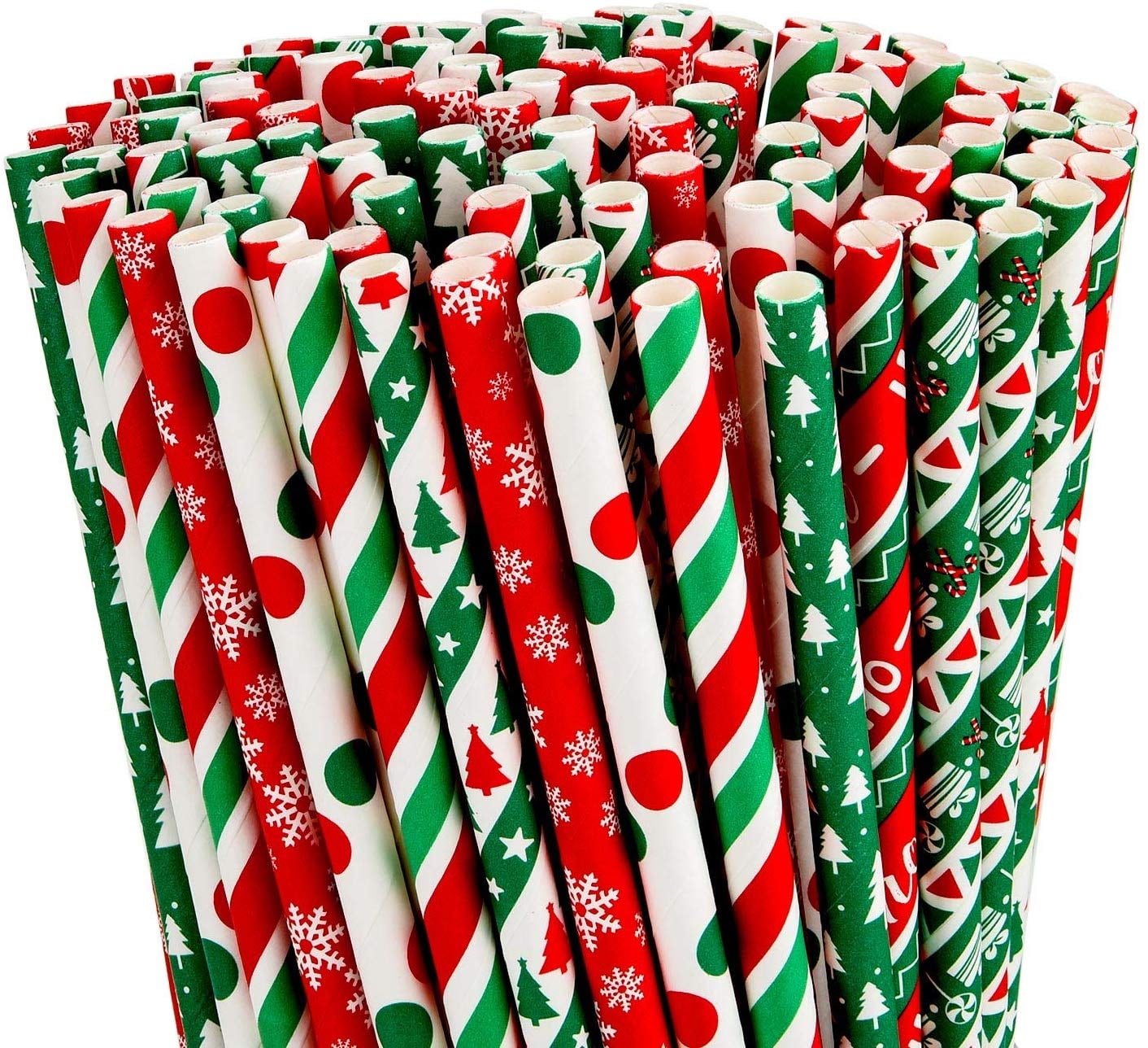 200 Pieces Christmas Paper Straws Striped Dot Drinking Straws