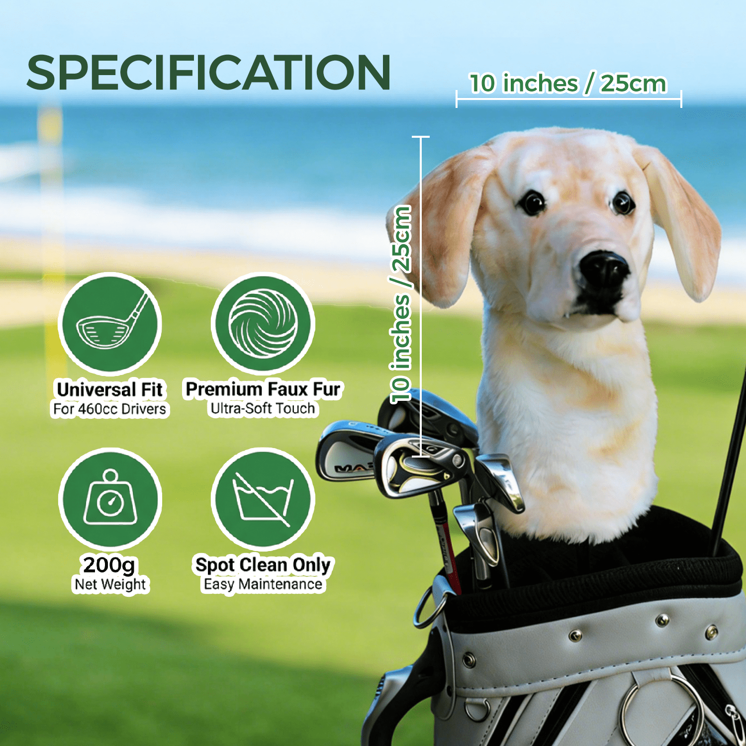 Creamy Labrador Club Headcover, Dog Golf Driver & Woods Club Cover, Labrador Dog Golf Head Cover