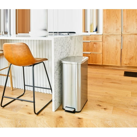Modern Slim Stainless Steel 13.2 Gal Trash Can with Step-On Lid ...