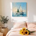 thumbnail image 4 of Canvas Wall Art White Sailboat Canvas Art Print Coastal Christmas Tree Ocean Oil Painting Texture Pictures Wall Decor for Living Room Bedroom Artwork Decorations Stretched Framed Ready to Hang 8"x8", 4 of 9