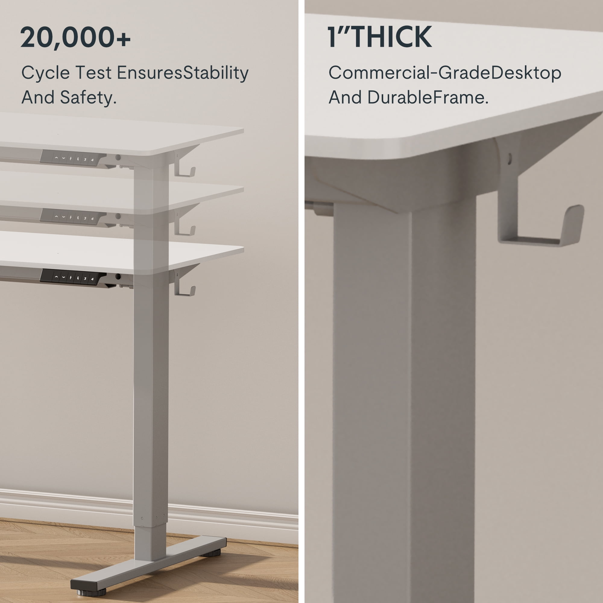 FLEXISPOT 40"x24" Home Office Height Adjustable Standing Desk with Hooks, Ergonomic Electric 2-Stage Stand Up Computer Desk, Gray and White