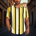 thumbnail image 2 of Wyobmus Mens Summer Striped Shirts Front Button Down Short Sleeve Casual Beach Hawaiian Shirts with Pocket S-5X F-Yellow, 2 of 6