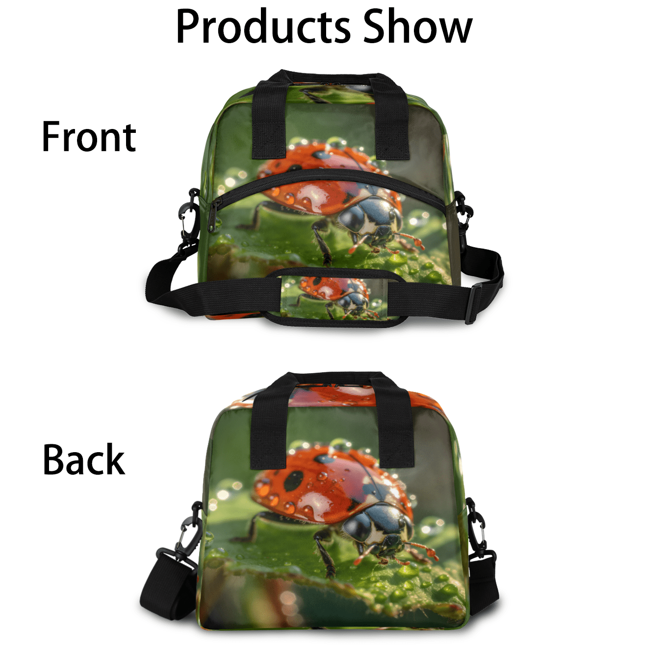 Herdesigns Leaf ladybugs Insulated Lunch Bag for Women Men Adults Large Reusable Lunch Box Red Ladybugs Leakproof Cooler Tote Bags with Adjustable Shoulder Strap