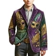 thumbnail image 2 of YOIAVAIOY Mardi Gras Blazer for Men Lightweight Corduroy Carnival Themed Pattern Two Button Parada Party Slim Fit Jacket with Pockets Purple M, 2 of 5